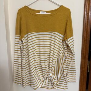 Chic Soul Mustard and White Striped Long Sleeve Top